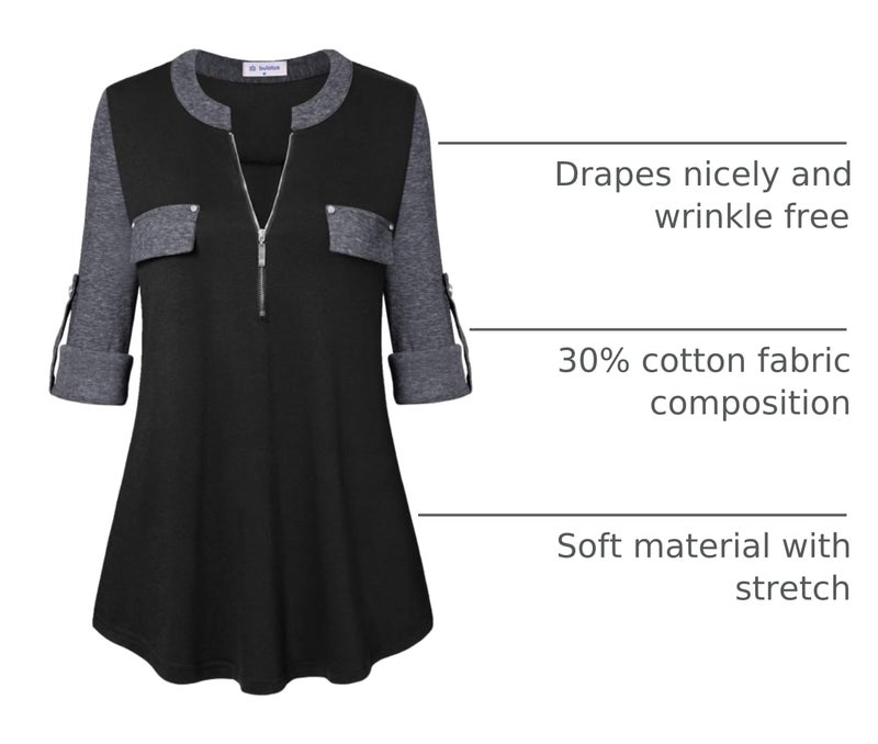 Bulotus Tunic Tops For Leggings For Women Plus Size Shirts (Black Grey Patchwork, X-Large) - Image 4